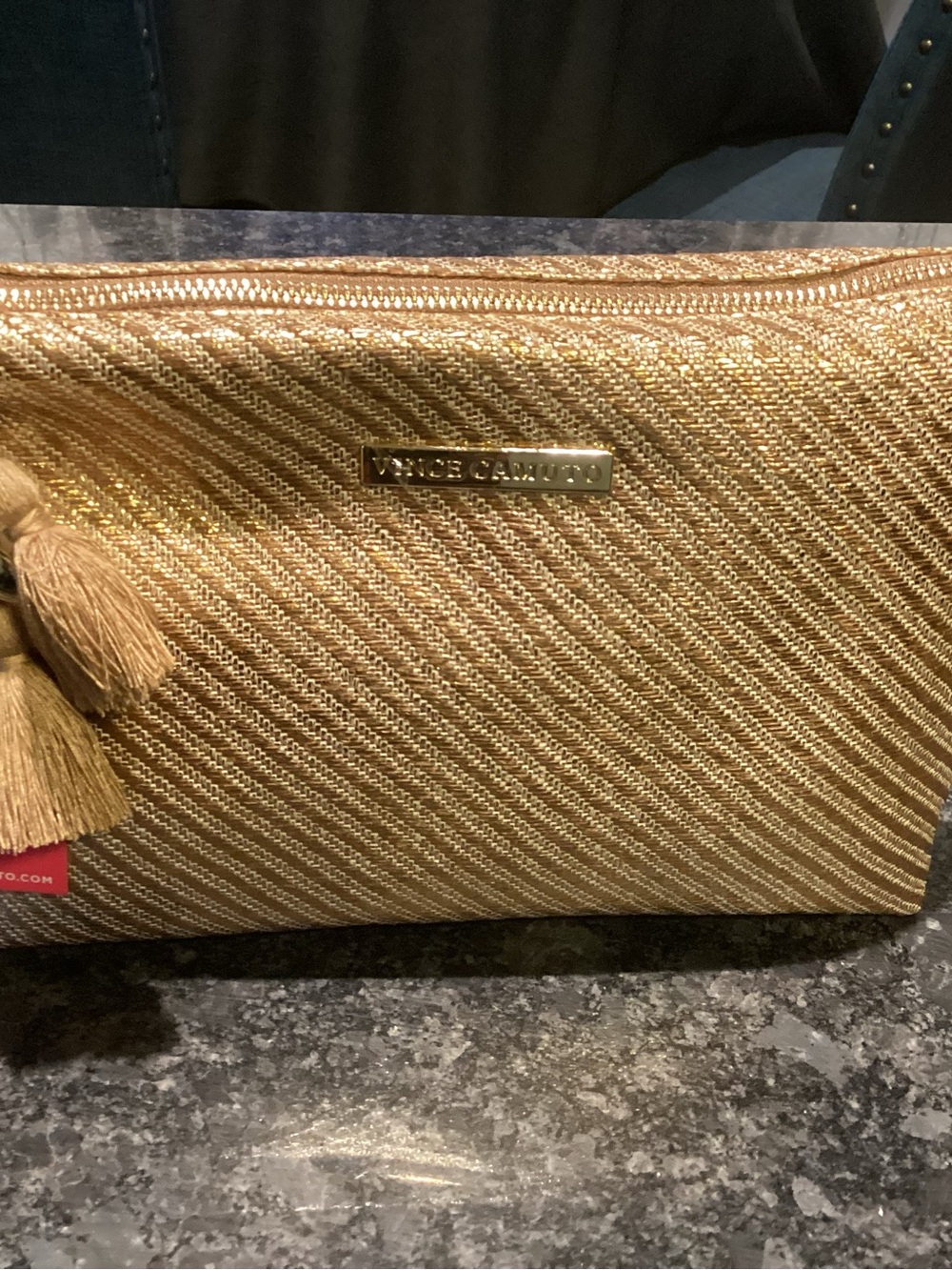 Vince Camuto Gold Metallic Tassel Cosmetic Pouch/ Clutch